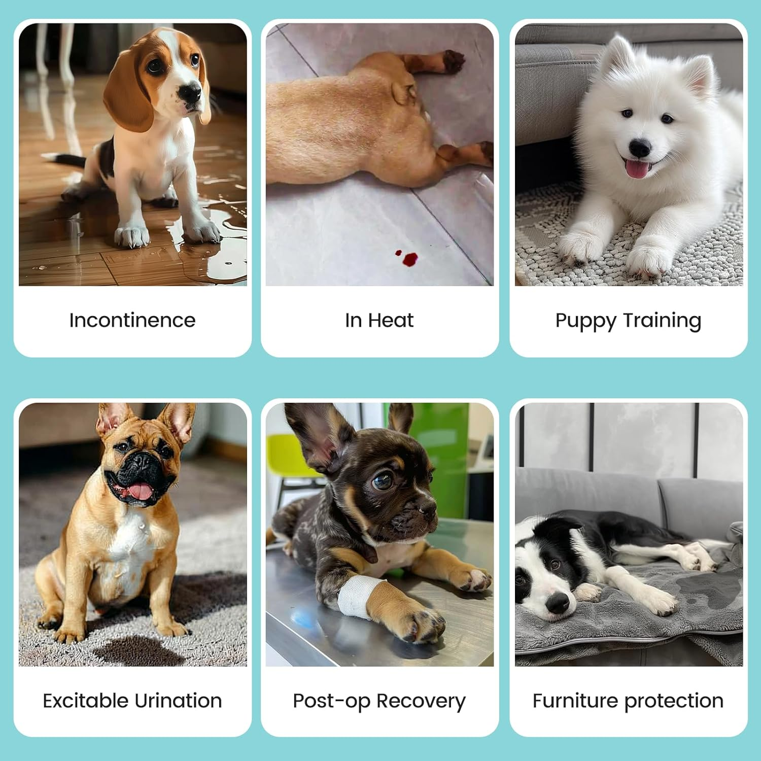 Avont 3 Pack Frenchie Dog Diapers Female, Washable Reusable Girl Doggie Pants for Period Heat Cycle, Full Body Cover Onesie with Adjustable Straps -Pink/Purple/Blue M image number 5