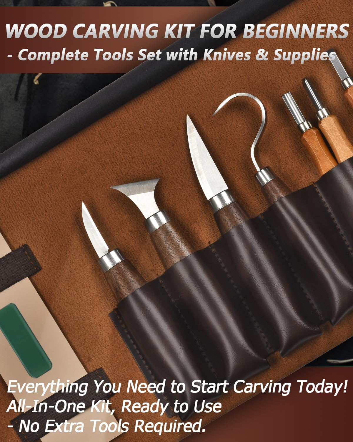 Wood Carving Kit Whittling Kit: Deluxe Wood Carving Tools Set with Leather Case - Wood Carving Knife with Basswood Blocks Woodworking Widdle Gift for Beginners Adults Kids Hobby