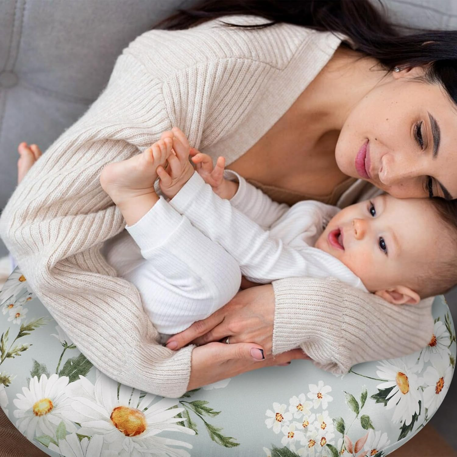 Pea Pod Nursing Pillow Cover Breastfeeding Pillow Slipcover for Moms Soft Breathable Organic Knit Fabric Newborn Infant Feeding Pillow Covers for Baby Girl Boy, Daisy image number 2