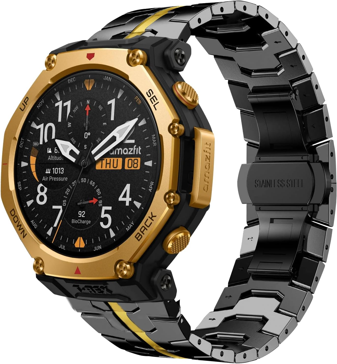 Hinzann 22Mm Strap for Amazfit T-Rex 3 Pro 48Mm/Balance 2/Balance/Bip 6/Bip 5/5 Unity, Metal Stainless Steel Band for Amazfit Cheetah/Cheetah Pro/Gtr 4/GTR 3 Pro/Gtr 3/GTR 2E/Gtr 2 - Black Gold image number 6