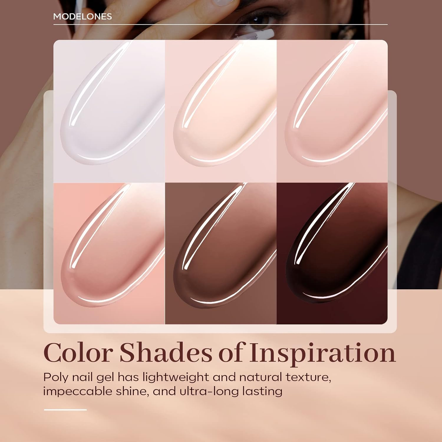 Modelones Poly Nail Gel, 6 Colors Nude Skin Tones Pink Neutral Brown Collection Poly Extension Gel Set Builder Nail Gel French Manicure DIY Design Nail Art Home Salon Beauty Gift image number 3