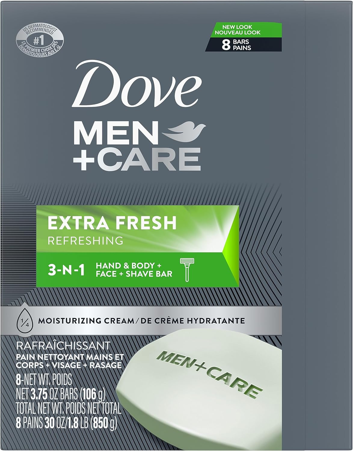 Dove Men+Care Body and Face Bar, Extra Fresh 4 Oz, 8 Bar image number 4