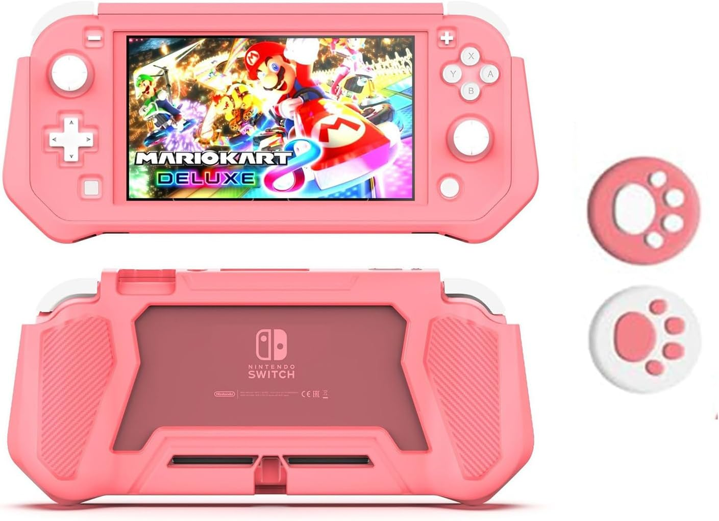 Roczential Protective Case for Shockproof TPU Cover with Built-In PC Screen Protector & Detachable Hand Grip | Includes 2 Thumb Grip Caps (Pink) image number 2