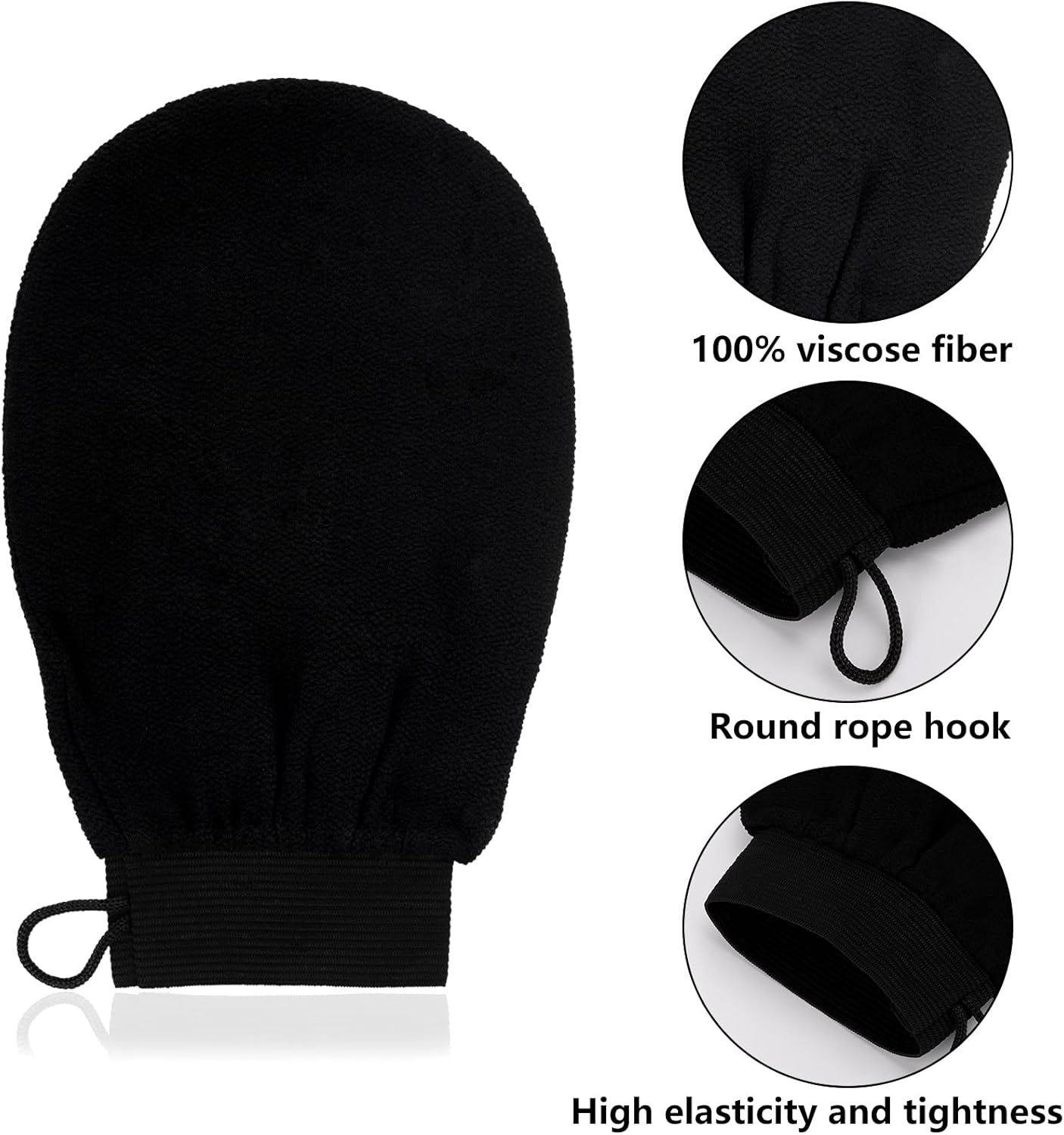 4 Pack Exfoliating Gloves, Gentle Viscose Body Scrub Gloves, Dead Skin Remover Exfoliating Mitts for Deep Body Cleansing (Black) image number 1
