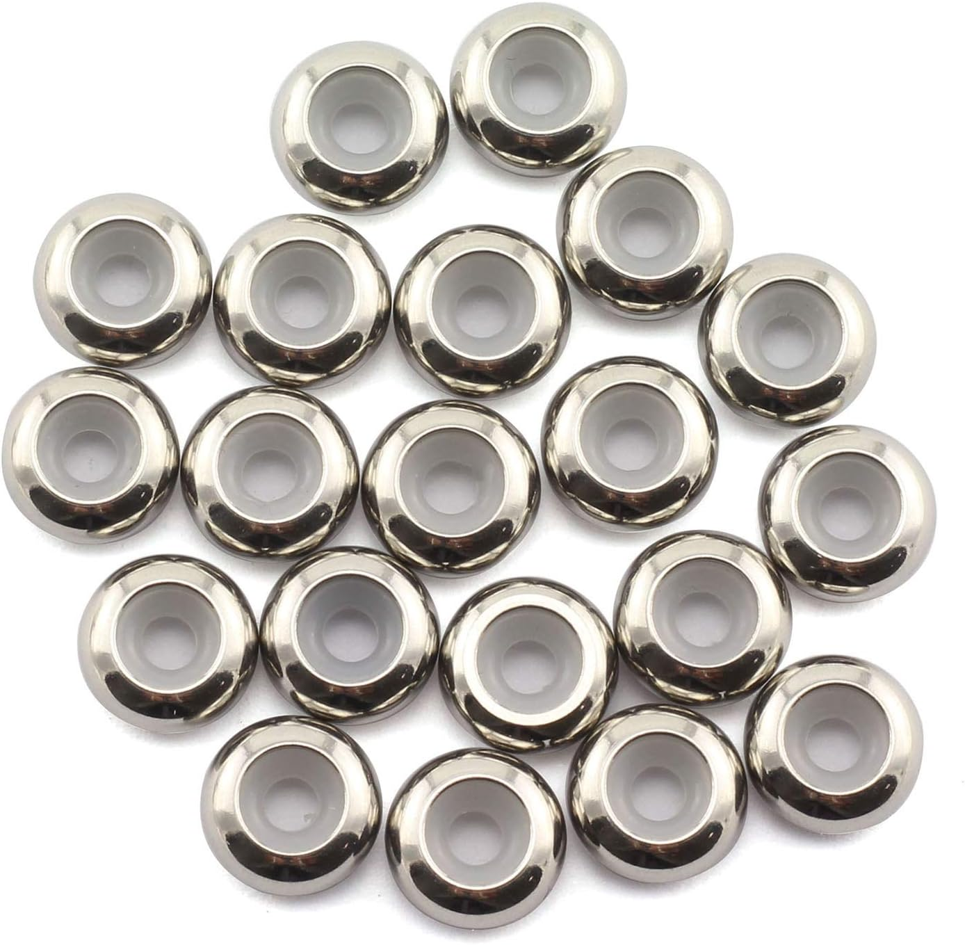 Tegg 20Pcs 6Mm Stainless Steel Insert Rubber Stopper Positioning Spacer Beads for Bracelet Necklace DIY Crafts Making Jewelry Findings Accessories 3Mm Hole 1.2Mm Height Flat Loose Beads Silver