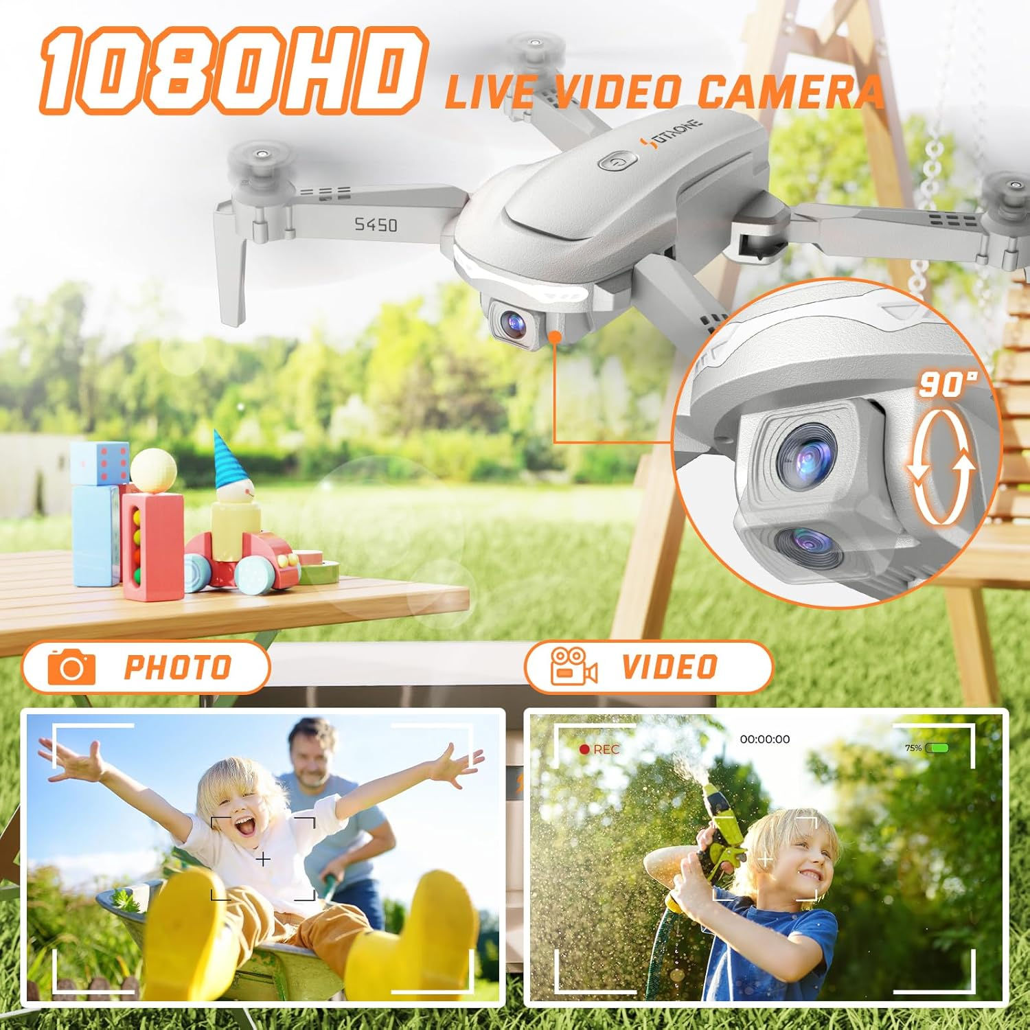 S450 Drone for Kids Adults with 1080P HD Camera - Foldable FPV Remote Control Toys Gifts for Boys Girls, Mini RC Quadcopter with One Key Start, Voice Control, 2 Modular Batteries, Carry Case image number 1