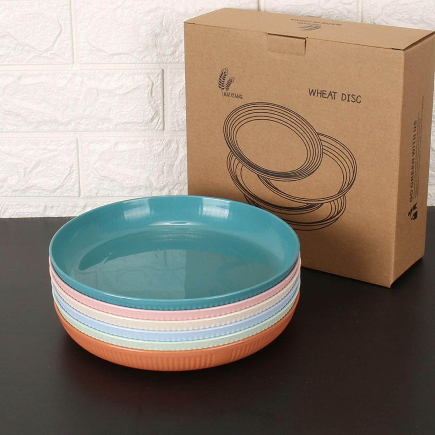 6 Pack Wheat Straw Plates Reusable Dinner Plates, Durable & Lightweight, Perfect for Home, Parties, Camping, and Dishwasher Safe (Orange, Dark Green, Pink, Blue, Green, Beige)