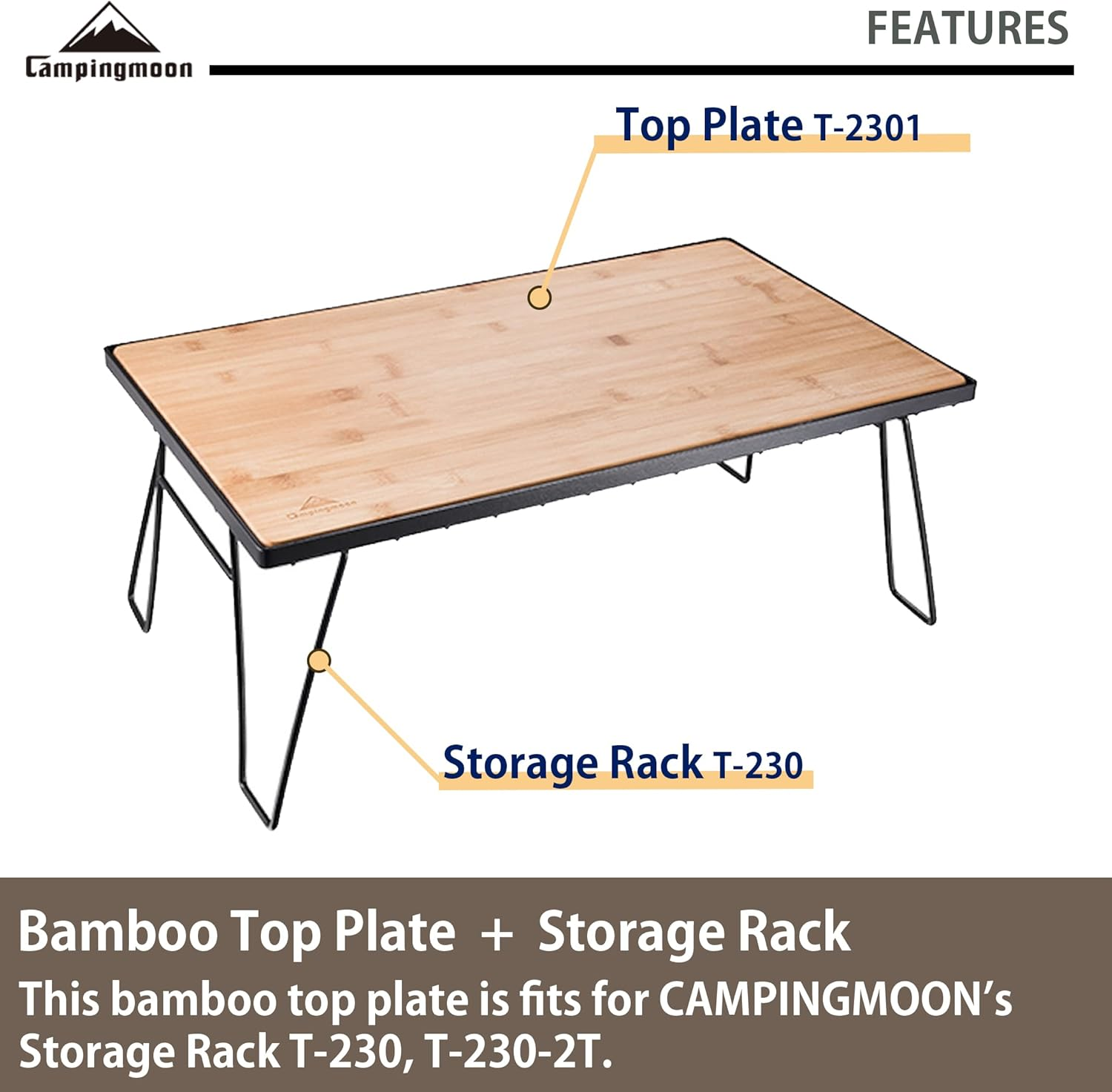 Top Board Bamboo Plate L 23'' X W 13.2'' X T 0.5'' for Camping Storage Field Rack T-2301 image number 3