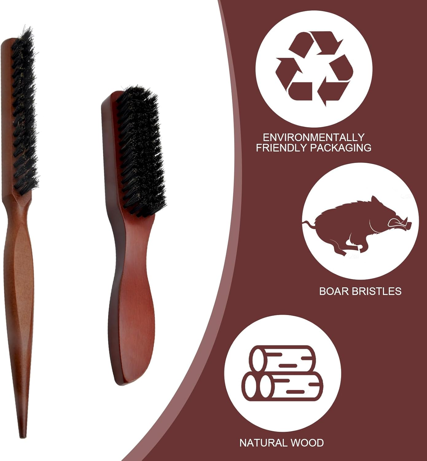 HENGBIRD Boar Bristle Hair Brush, 2 Hair Brush, Beard Brush, Wet Brush, Sleek Bun Brush, Wild Boar Bristles, Teasing Hair Brush, Tail Comb, Professional Salon Comb, Reduces Hair Breakage image number 4