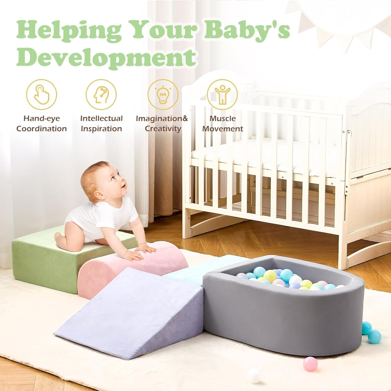 Climbing Toys for Toddlers, Foam Climbing Blocks with Ball Pit for Baby, 5-Piece Soft Toddlers Climbing Toy Indoor,Climbing Crawling Toys Soft Foam Blocks Activity Play Set(Balls Not Included) image number 5