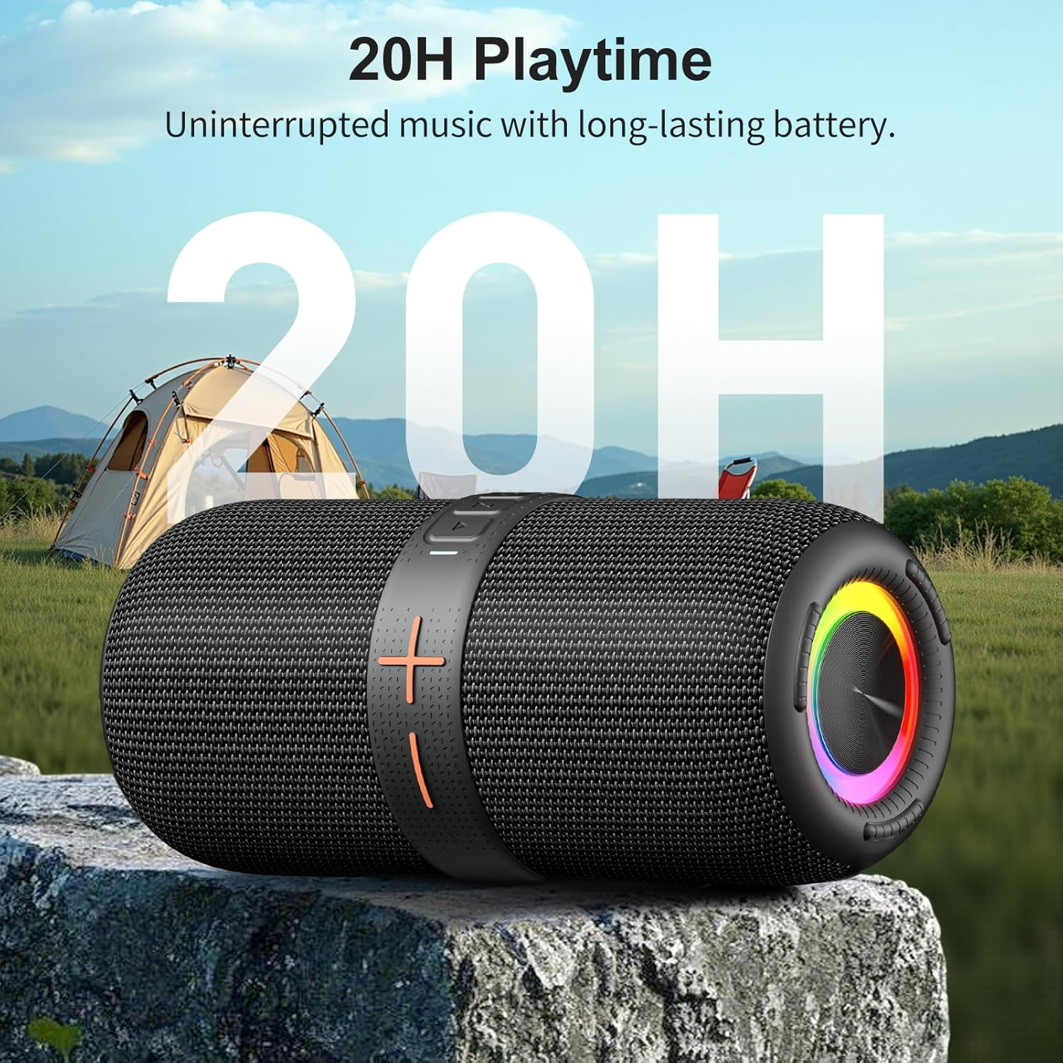 HUO JI Portable Bluetooth 5.0 Speaker with Deep Bass, IPX5 Water Resistance, RGB Lights, 15-Hour Playback and TWS/TF Support,Perfect for Home,Outdoors,Cycling,Hiking,Camping&Parties (Black) image number 3