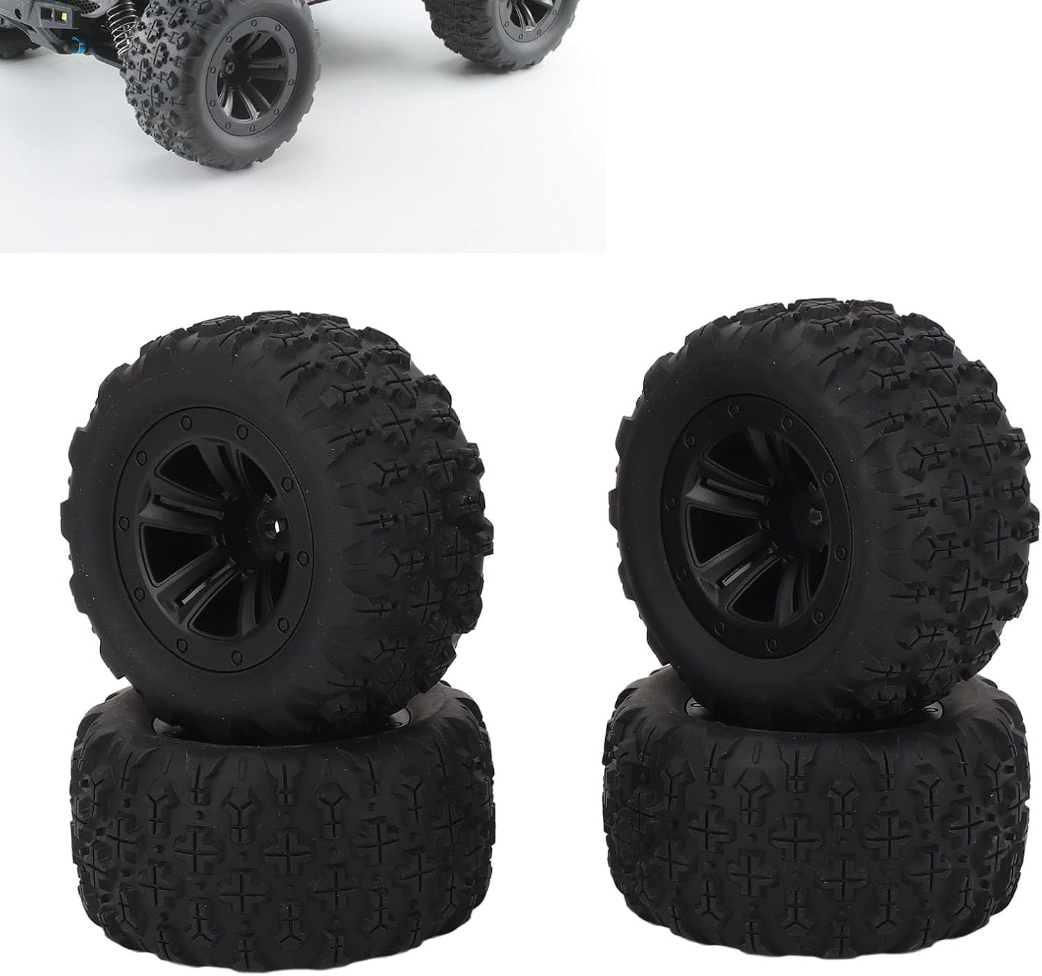 4 Pcs Rubber RC Tire, 83.5Mm RC Wheel Tire Plastic Wheel Rims & Rubber Tires for WLTOYS 144010, for SCY 16101, 16102, 16101PRO, 16102PRO, and for MJX 16208, 16209, 16210 image number 1