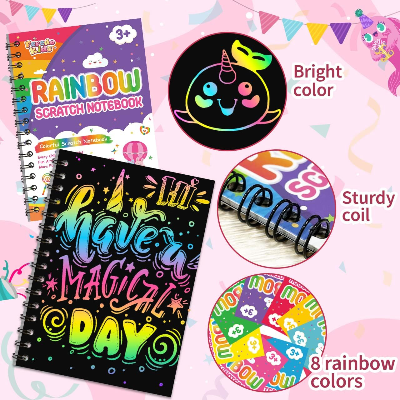 Party Favors for Kids: 24 Pack Rainbow Scratch Art Notebook Students Classroom Gifts Bulk for Girls Boys Goodie Bags Stuffers, Return Gifts for Birthday Party Favors Bulk Kids Crafts image number 5