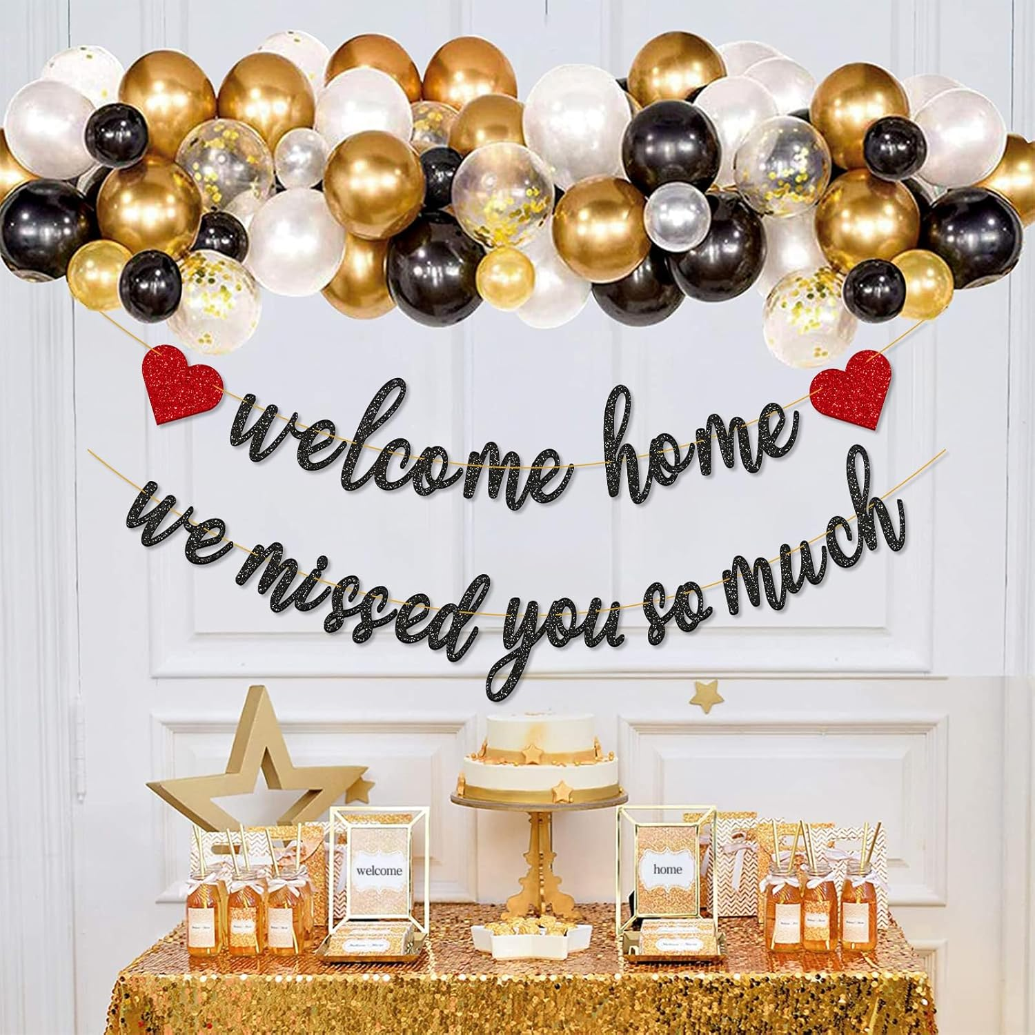 Gifloon Pre-Strung Welcome Home We Missed You so Much Banner for Military Army Returning, Homecoming Party Decorations, Black