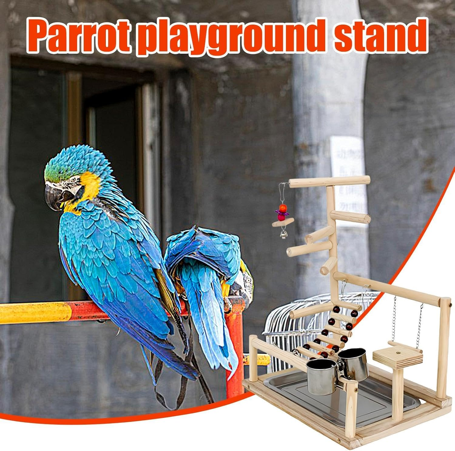 Parrot Perch Stand, Natural Wood Bird Toys, Playground Wood Perch, Bird Perches Stand, Bird Play Gym, Natural Bird Perch, Parrot Play Stand, Wooden Bird Perch, Bird Play Gym for Birds image number 4