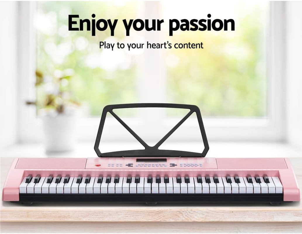 ALPHA 61 Keys Electronic Piano Keyboard Portable Digital Keyboard with Audio Input, Microphone Input, Headphone Output, Tones Rhythms LED Electric Holder Music Stand Adaptor Power Pink image number 4
