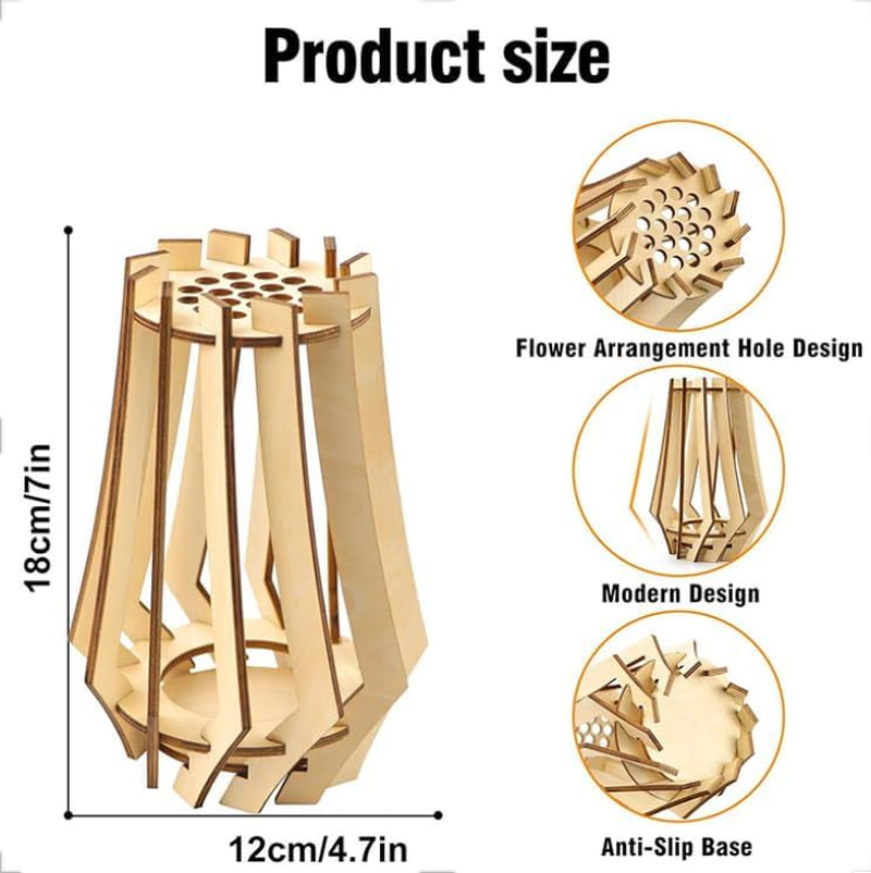 1Pc Wooden Puzzle Flower Vase, Building Block Design Flowers Wooden Puzzle Vase, Decorative Bouquet Stand, Puzzle Flower Stand Showcase Bouquets