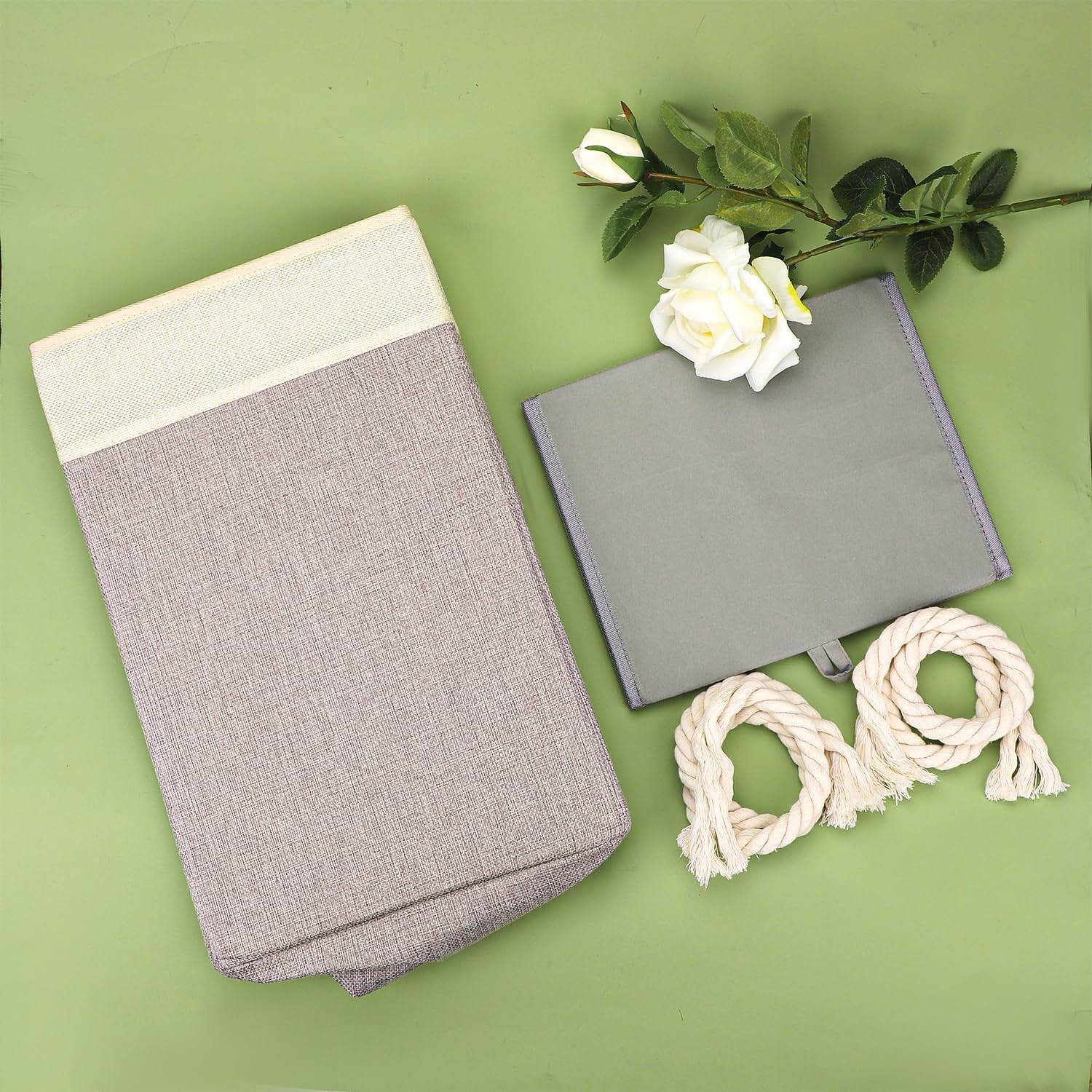 NQEUEPN Stair Basket, 16.14 X 10.24 X 16.14 Inch Multifunctional Staircase Basket Organizer Holder Storage Bin with Rope Handles Foldable Step Basket for Home Office, 40072 image number 3