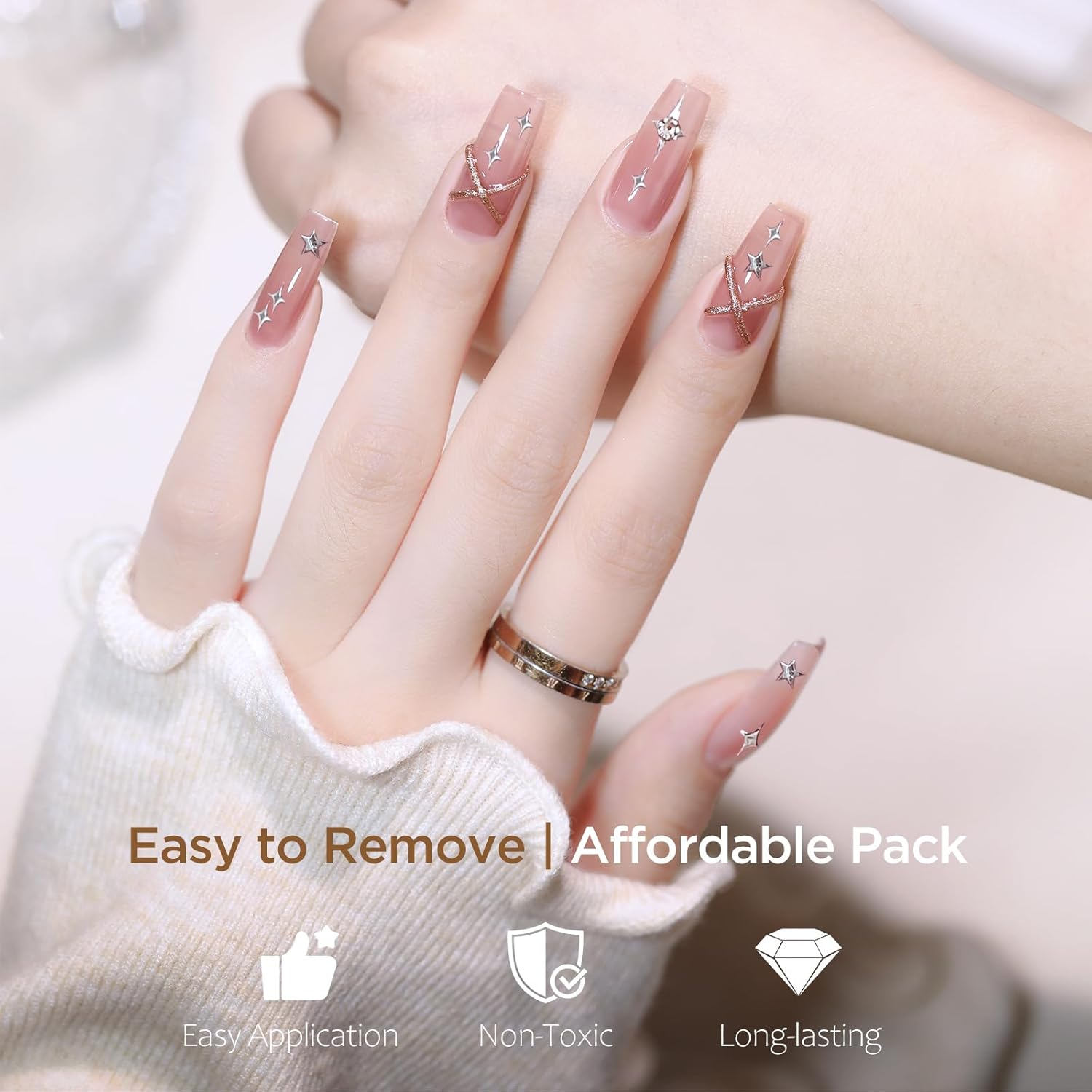 Bigqin 12 Sheets Nail Stickers 3D Aurora Silver Star Moon Planet Heart Nail Decor Water Resistant,Self Adhesive Nail Decals for Women Girl DIY Nail Design, Tweezers and Nail File Included image number 2