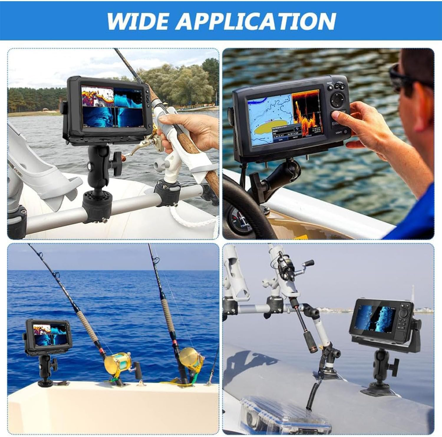 Songholee Fish Finder Mount Base, Universal 360&deg; Rotation Ball-Mount Fish Finder Bracket, Nylon & Stainless Steel Electronic Fish Finder Holder for Marine Boat Kayak Pontoon Canoe 4*Srews, 4*Nuts﻿ image number 3