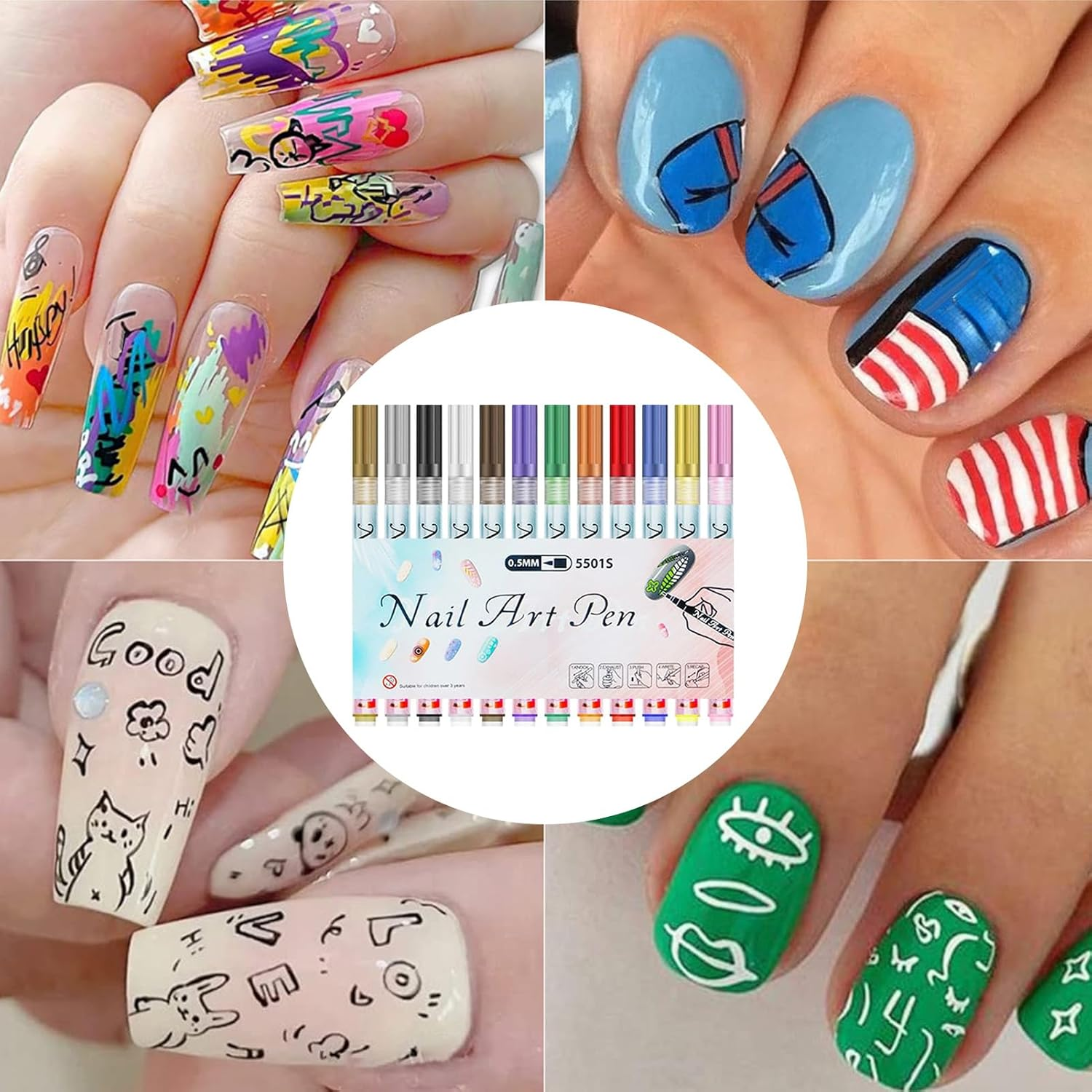 Nail Markers, 0.5Mm Portable Nails Tools,Doodle Pen Dotting Marker - for Manicure Decorating Lining Tracing image number 4