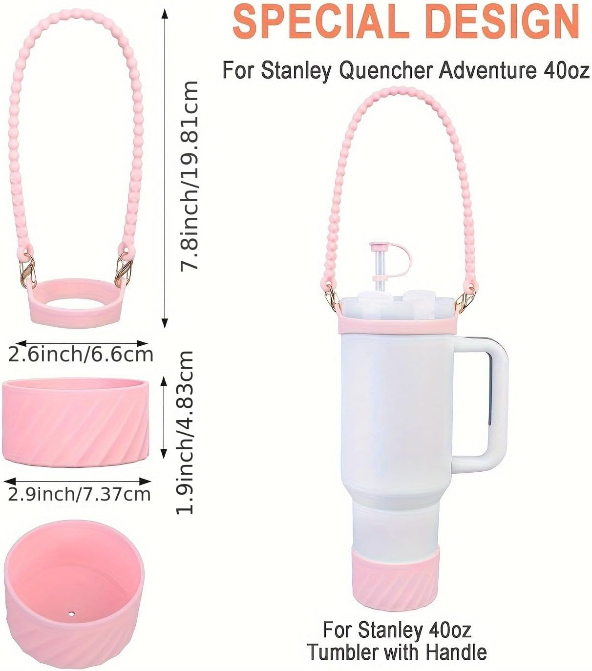 Stanley Accessories, WADY 5Pcs Cup Including Straw Cover Cap, Water Bottle Handle Strap, Leak Stoppers, Silicone Boot for 30Oz 40Oz Tumbler(Coloured) image number 1