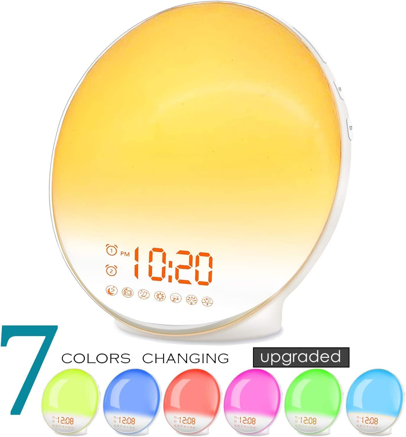 Sunrise Wake-Up Light, Dual Alarm Clock with FM Radio, Snooze & 7-Color Night Light, Bedroom Decoration, Digital Alarm Clock for Gift to Heavy Sleepers, Adults and Children image number 5