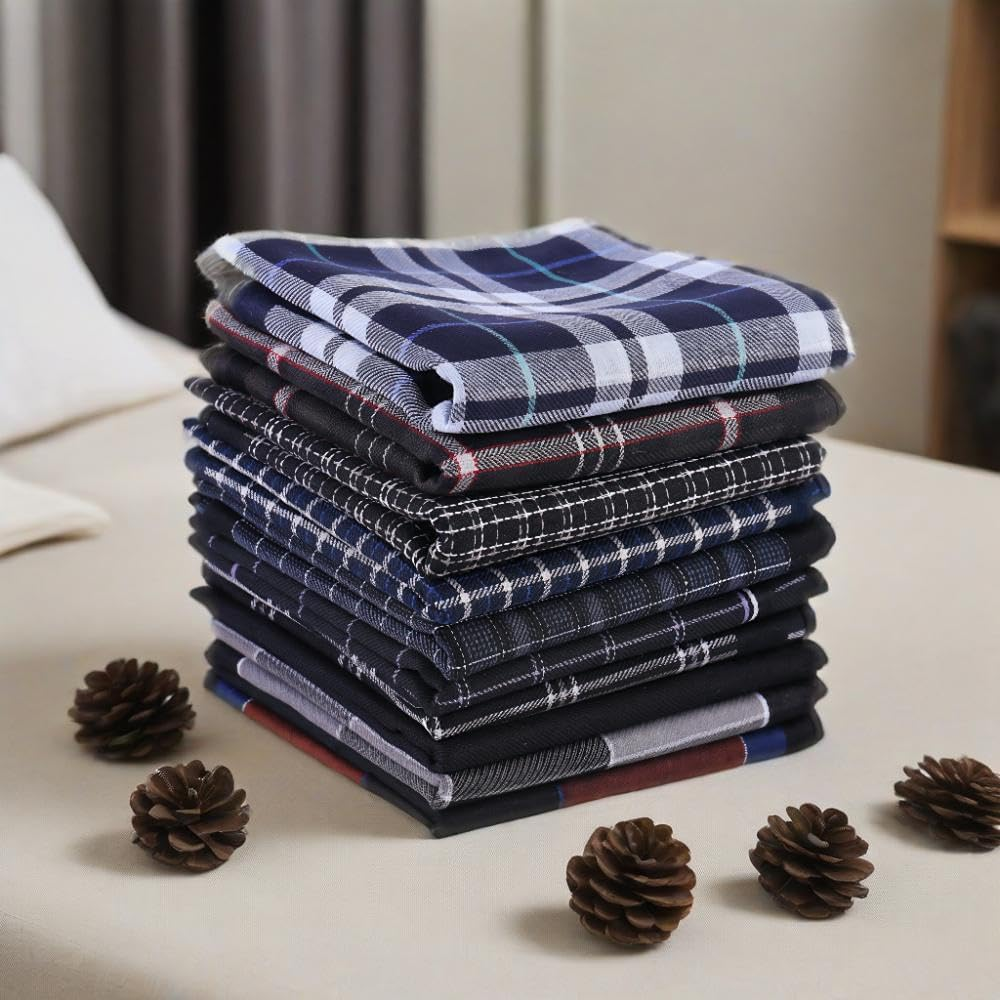 Father'S Day 6 Pack Men'S Premium Cotton Handkerchiefs - Random Color Pocket Squares (43X43Cm), Soft Business Style Plaid & Striped Hankies for Wedding, Office & Formal Accessories, Ideal Men'S Gift image number 6