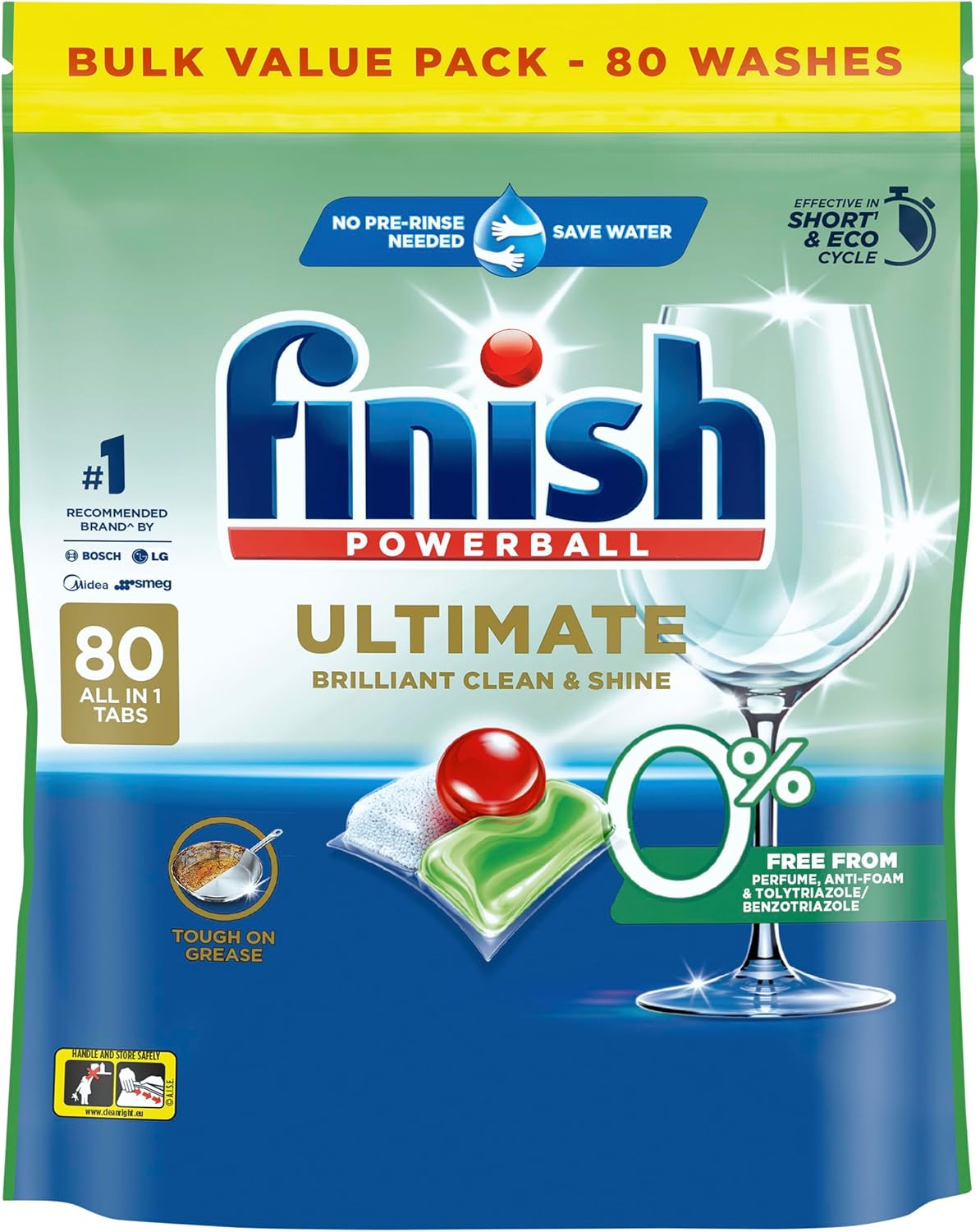 Finish Powerball Ultimate Brilliant Clean and Shine All-In-1 Dishwasher Tablets, Pack of 80
