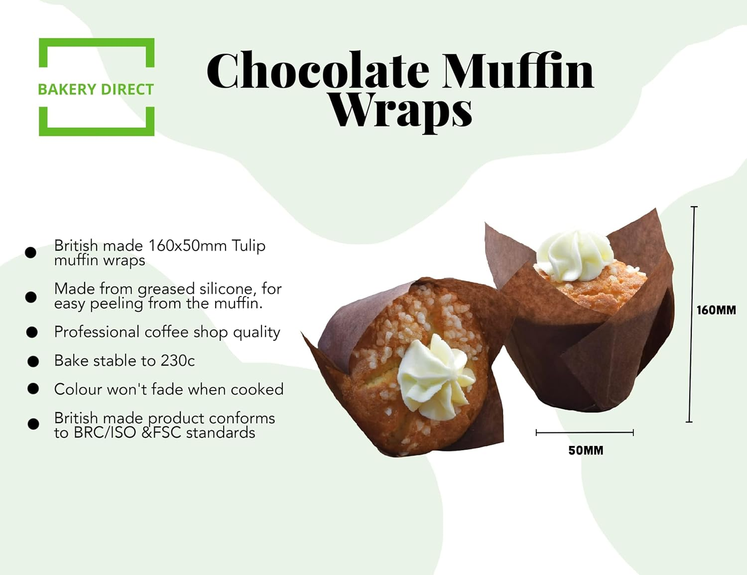 50 Bakery Direct Chocolate Brown Tulip Muffin Wraps Cases FREEPOST image number 1