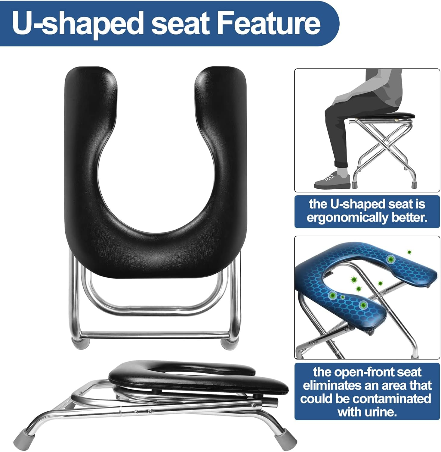 BLIKA U-Shaped Portable Toilet for Camping, 350LBS Stainless Steel Foldable Camp Travel Toilet with Soft Seat for Adults, Portable Potty for Camping, RV Travel, Road Trip image number 4