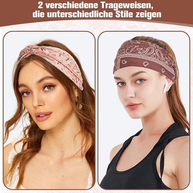 Pack of 8 Women'S Soft Headbands, Elastic Hair Bands, Summer Wide Headband Print Hair Accessories, for Yoga, Exercise, Workout, Running, Gym (Boho, Leopard Print, Plain) image number 6