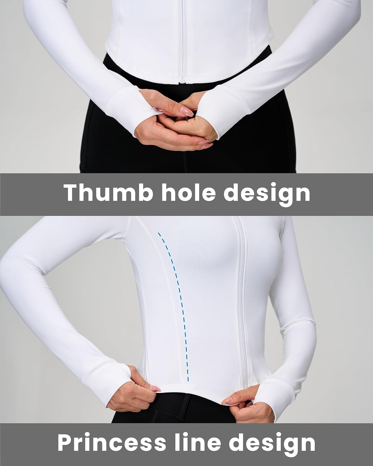 Women'S Lightweight Cropped Workout Jacket with Thumb Holes and Zipper Guard, Grey, XS-XL image number 1