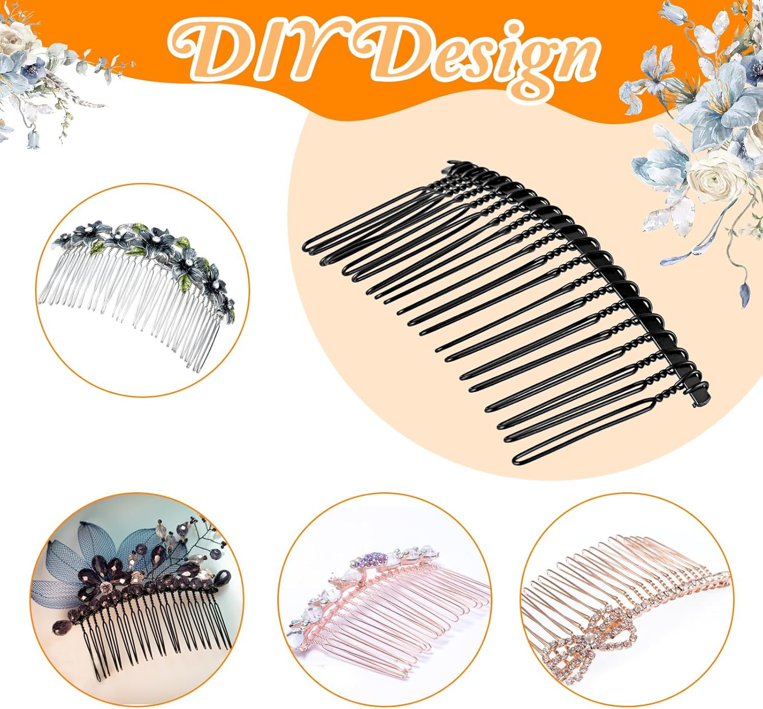 Teaaha 10-Piece Black Metal Wire Twist Hair Comb, 2.95 X 1.37 Inch, 20 Teeth, DIY Hair Accessories for Women and Girls (Teens to Adults), Perfect for Valentine'S Day, Wedding, and Party image number 2