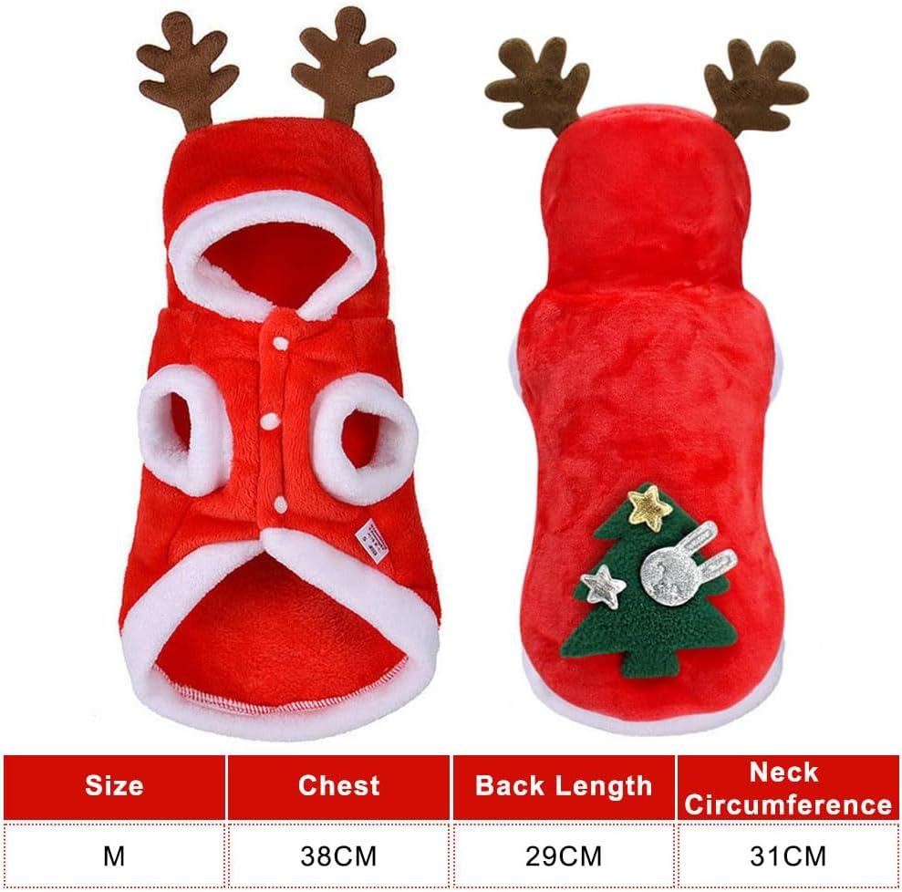Pet Christmas Costume with Antlers Dogs Christmas Costume Christmas Pet Clothes Pet Hoodies Pet Christmas Outfit Small Medium Dogs and Cats Christmas Carnival Party Red M image number 4