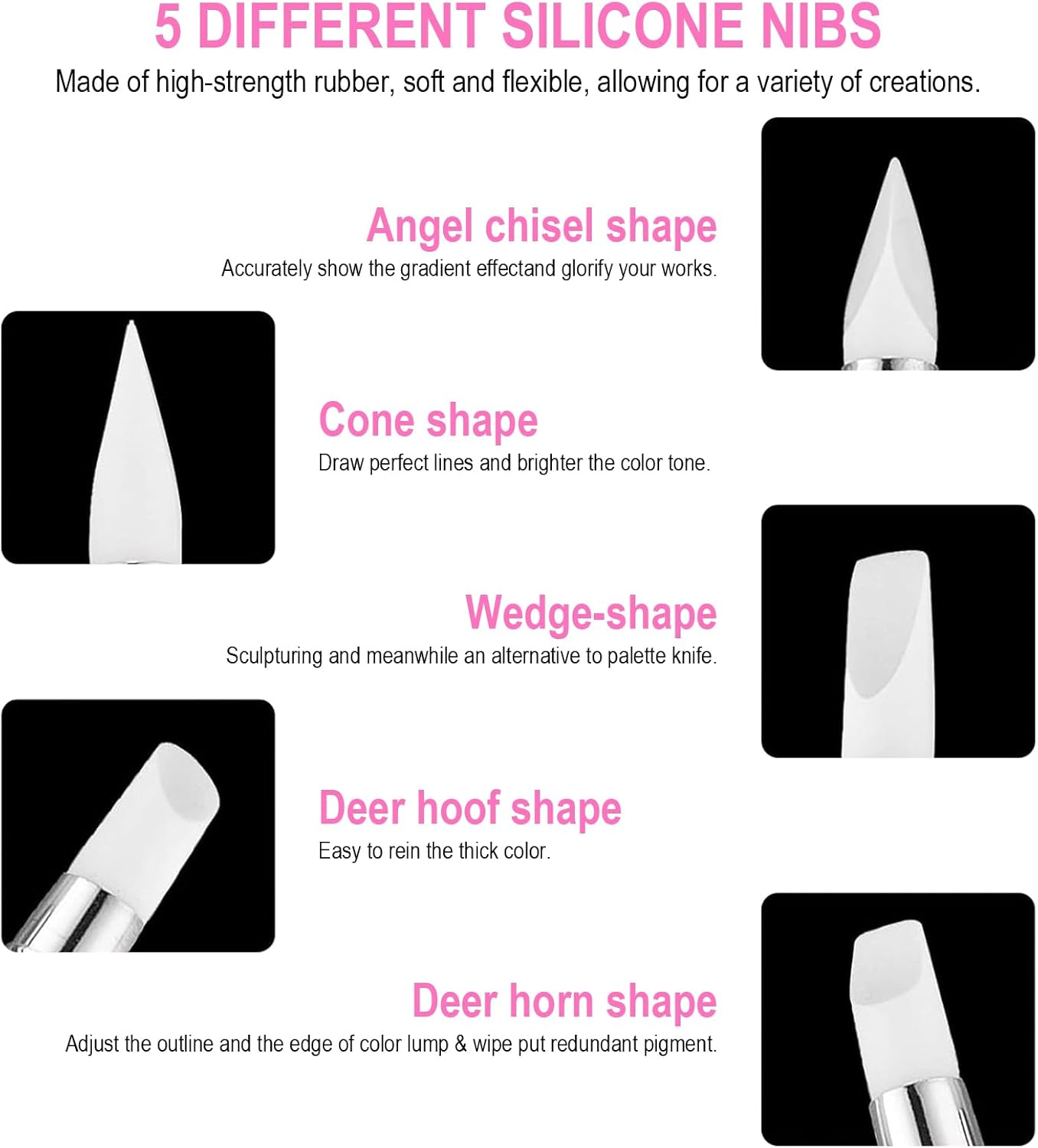 10 Pieces Silicone Nail Art Brushes Nail Art Set with Silicone Brush, Dotting Tool and 3D Gel Brush, Double Head Sculpting Pen for Manicure image number 5