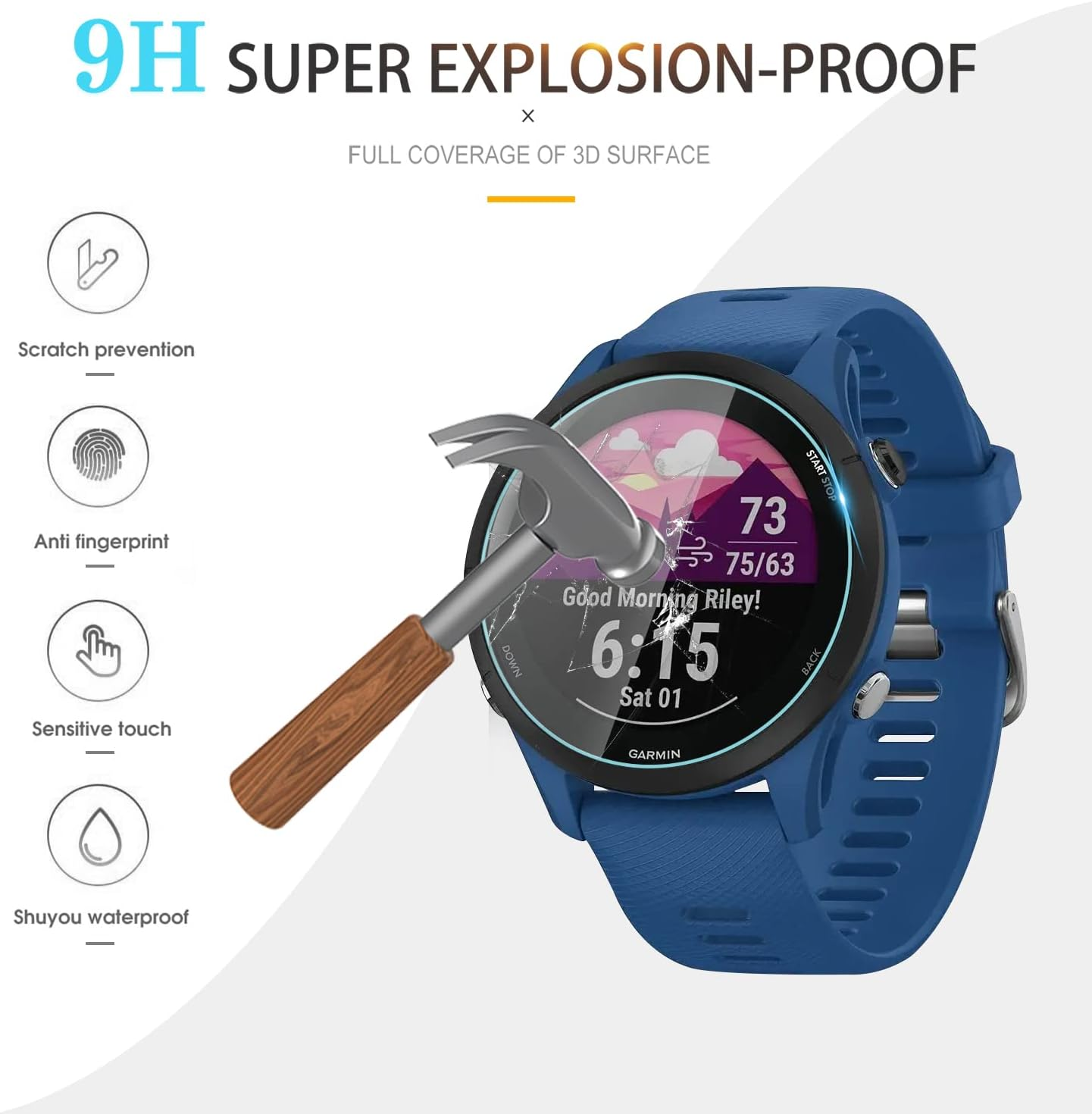 Suoman 4+6 Pack for Garmin Forerunner 255/255 Music Screen Protector + Anti-Dust Plugs, [Anti-Scratch] Full-Coverage 2.5D 9H Hardness Tempered Glass Screen Protective Film image number 4