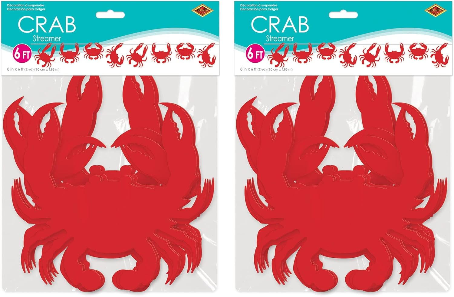 Beistle 2 Piece Crab Decorations Banners for Luau Theme Nautical Beach D&eacute;cor under the Sea Party Supplies, 8" X 6', Red image number 1