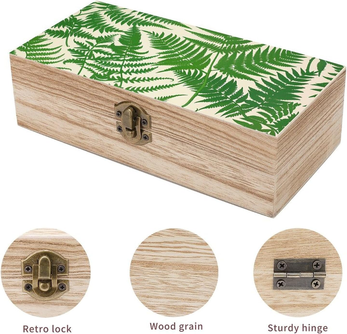 Fern Green Plant Wooden Box Wood Wedding Keepsake Boxes with Lids Small Decorative Boxes Lightweight Wooden Memory Storage Box for Crafts Keepsakes Jewelry Photo Letter Storage image number 1