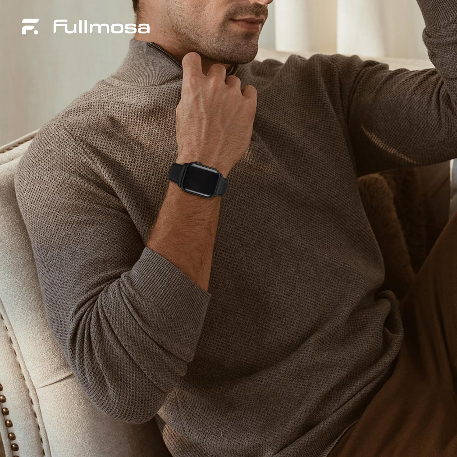 Fullmosa Bands Compatible for Apple Watch Band 42Mm 41Mm 40Mm 38Mm with Case Real Leather Replacement Strap for Iwatch SE Series 11 10 9 8 7 6 5 4 3 2 1 Men and Women, Black + Gunmetal Buckle