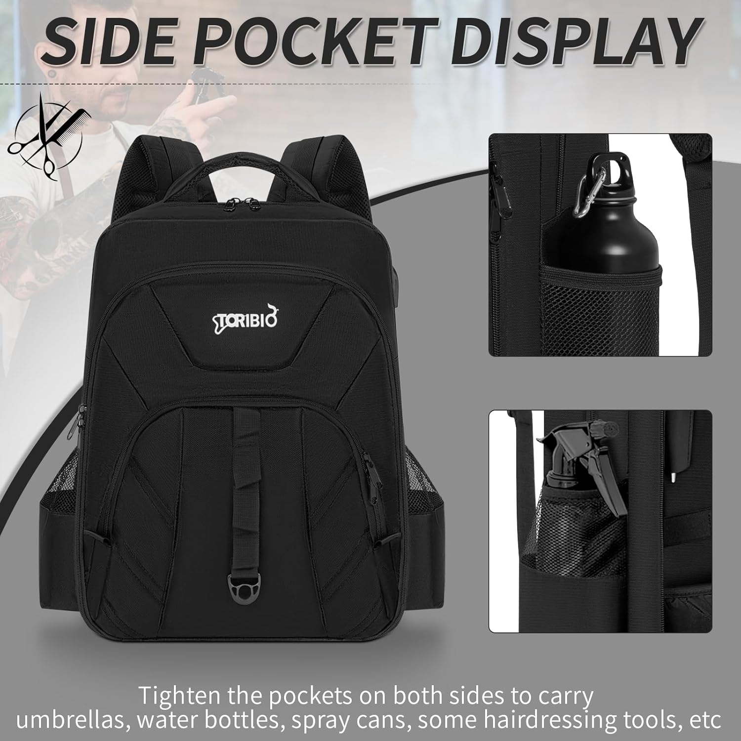 TORIBIO Barber Supplies Bag Backpack for Clippers and Supplies,Portable Barber Clipper Bags for Men,Large Hairstylist Travel Bag for Barber Tools image number 6