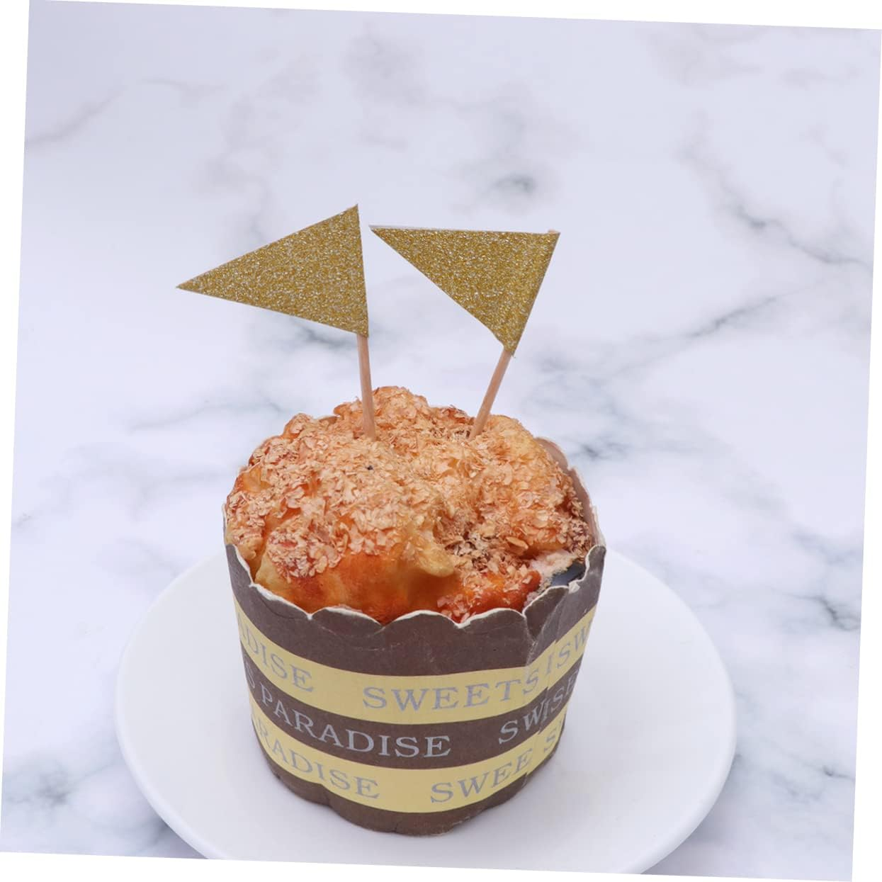 STOBAZA 15Pcs Glitter Small Triangle Flag Cake Toppers Year Party Annual Meeting Layout Cake Decoration Picks Dessert Insert for Boys and Girls Party Favours image number 2