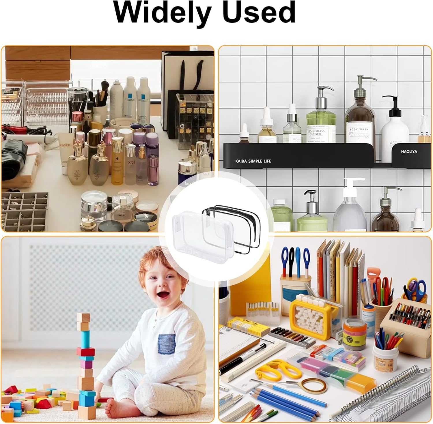 20 Pcs Clear Makeup Bag, PVC Toiletry Bag for Travel, Waterproof Transparent Cosmetic Bag with Zipper, Portable Plastic Pouch Organizer Storage Case for Women Men Vacation Bathroom (Black) image number 6