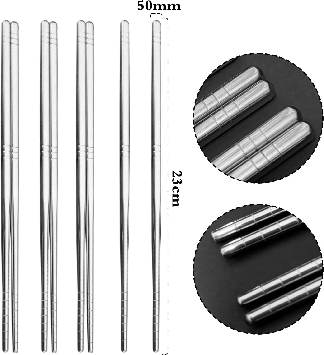 5 Pairs Metal Chopsticks, Stainless Steel Reusable Chop Sticks, Stainless Steel Tableware, Dishwasher Safe Metal Chopsticks Cutlery , Easy to Use Crockery Set, Gift Set (Silver) image number 1