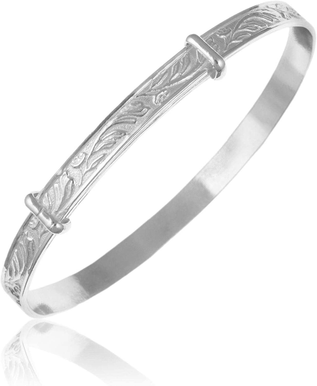 Engraved/Embossed Pattern/Design Expanding/Expandable/Adjustable Bangle Bracelet for Baby/Child/Children/Women - 925 Sterling Silver - Childrens Jewellery - 3. Vict. Foliate 2 - Baby (Small) image number 7