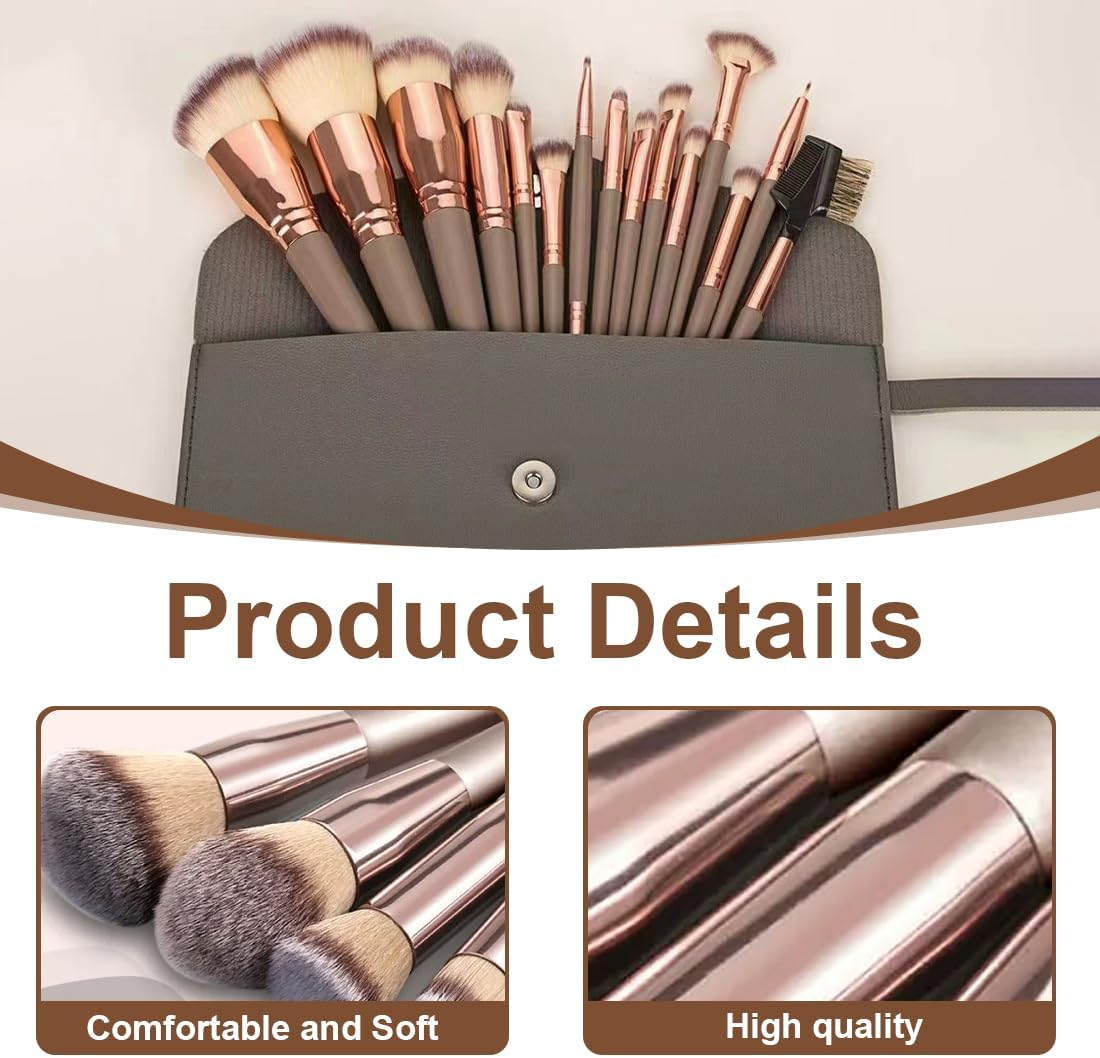 Makeup Brush, 15 Sets Professional Makeup Brush and PU Leather Pants Champagne and Gold Suit with Eye Makeup Brush Gift image number 5