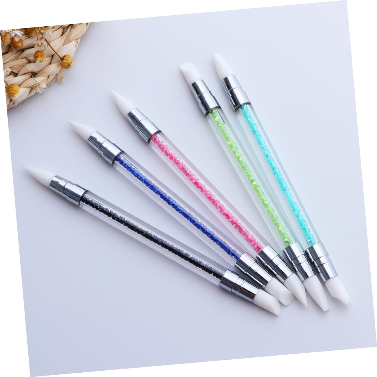 HAMPPLIES 5Pcs Nail Art Engraving Pen Set Acrylic Rhinestone Handle Pointillism Pen for Gel Polish Nail Art Tools Dotting Tool image number 5