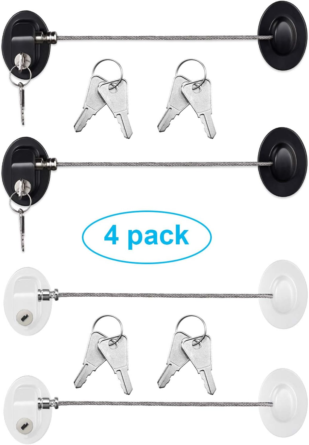 4 Pack Refrigerator Door Lock with Keys Adhesive Fridge Freezer Door Lock File Drawer Lock for Child Safety and Privacy, Black and White