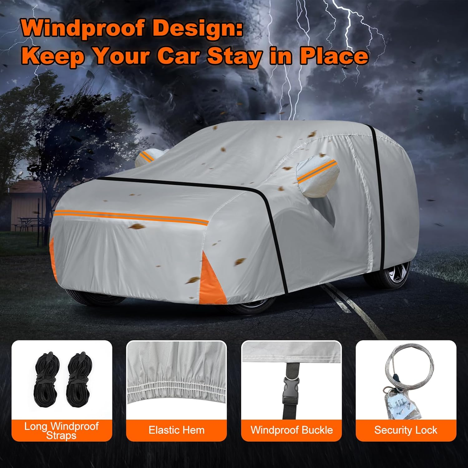 Car Cover for 2019-2025 Hyundai Palisade, Waterproof Custom-Fit All Weather Sun Rain UV Dust Snow Protection Windproof Outdoor Palisade Car Cover with Door Zipper and Cotton Lining-Grey image number 5