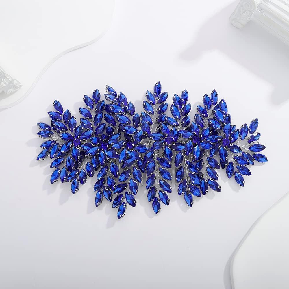Teyglen Large Full Rhinestones Flower Bride Wedding Hair Comb Headband Luxurious Hair Accessories Dainty Crystals Bridal Side Hair Combs for Women Bride Girls (AB Color)